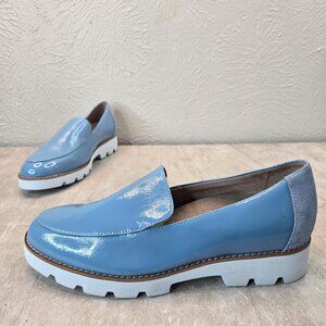 Vionic Platform Loafers Size 8 Blue Patent Leather Chunky Slip On Dress Shoes